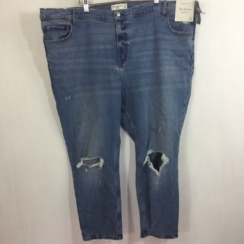 Abercrombie & Fitch The Skinny High Rise Distressed Light Wash Jeans 24 Short